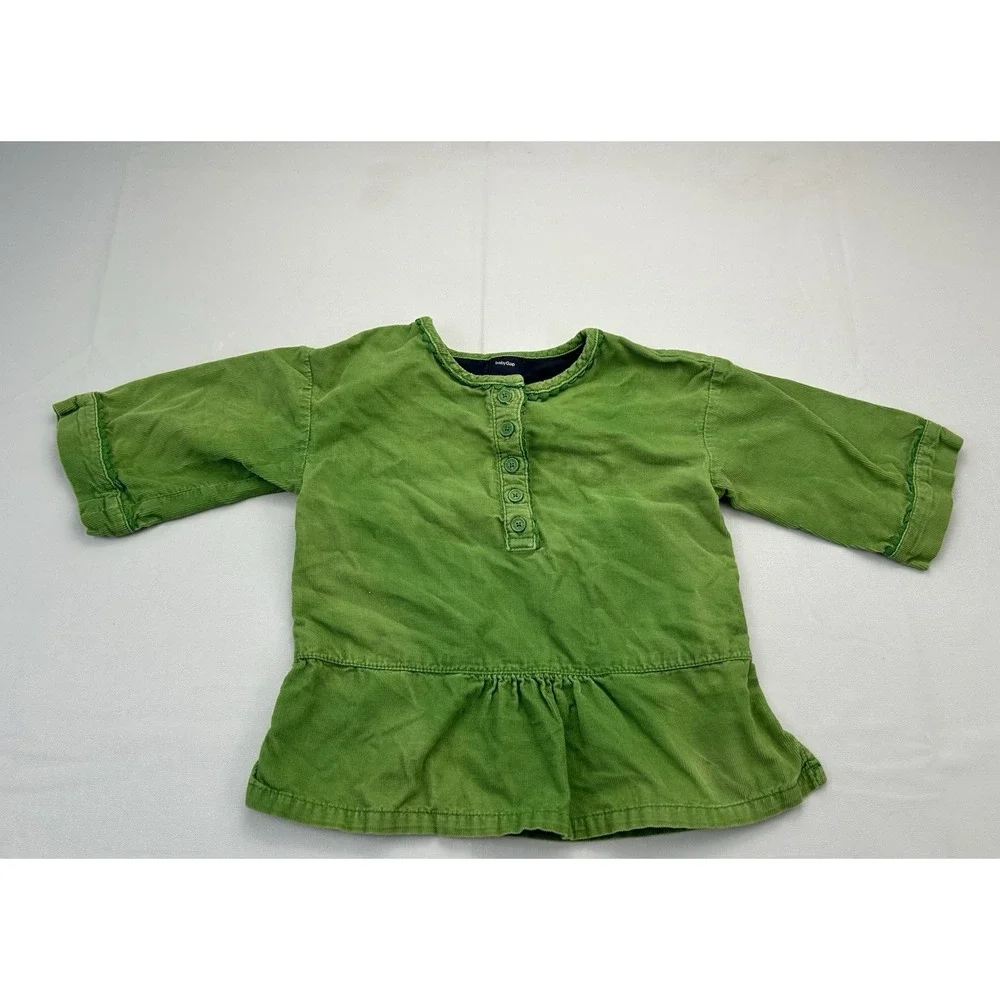 Baby Gap Corduroy Tunic Top Girls 18-24 Months Green Long Sleeve Peplum Fall